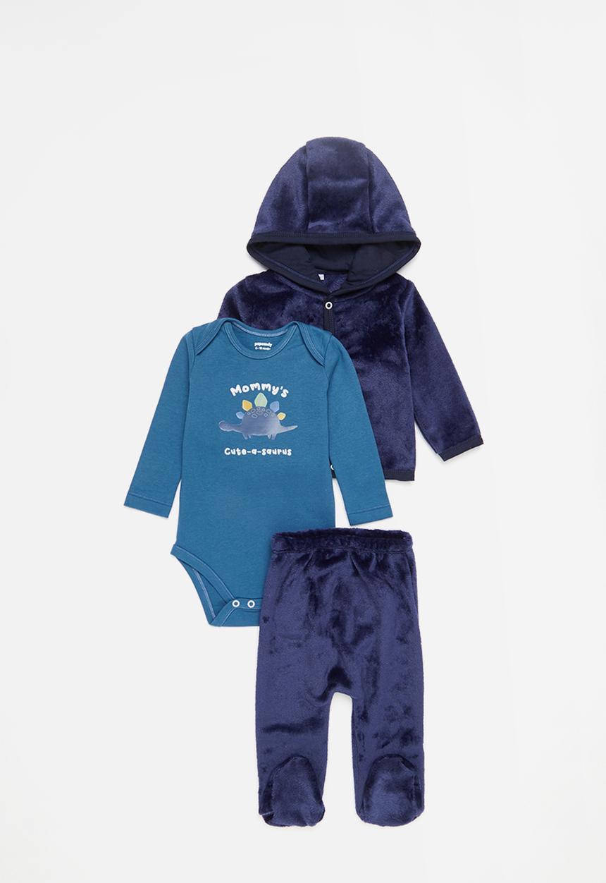 Pop Candy - Boys plush pram suit vest set - navy
