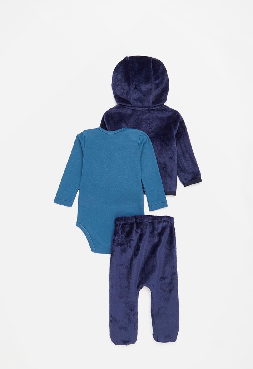 Pop Candy - Boys plush pram suit vest set - navy