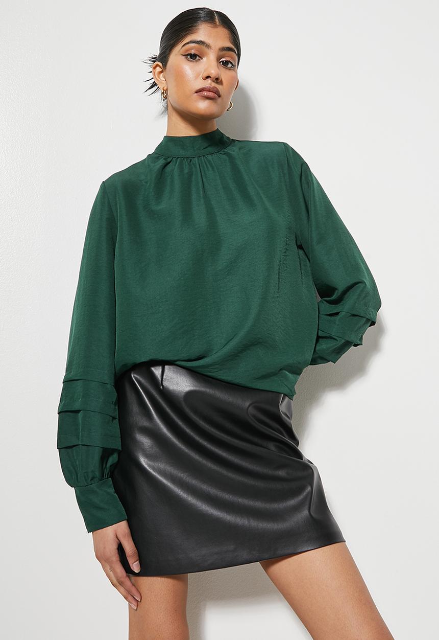VELVET - Poplin victoriana blouse- bottle green