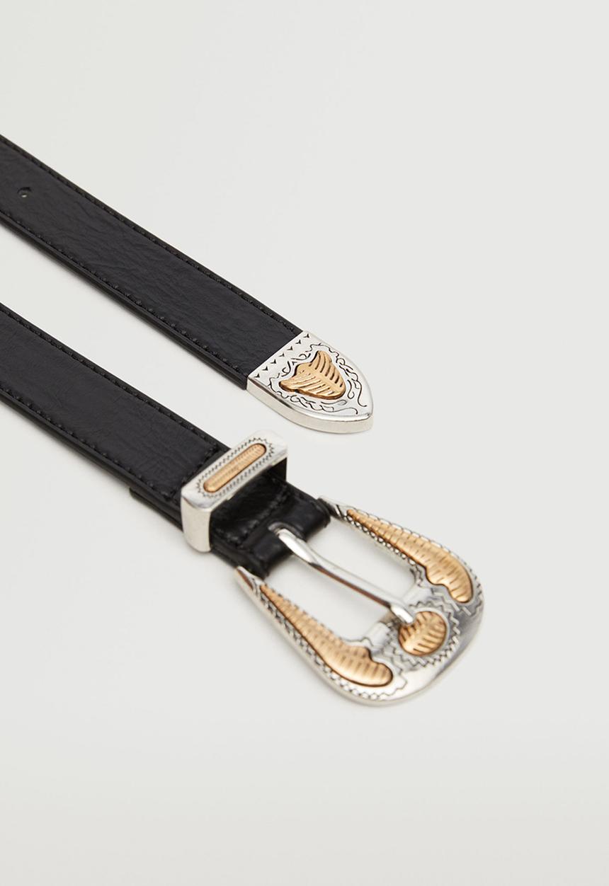 MANGO - Engraved buckle belt - black