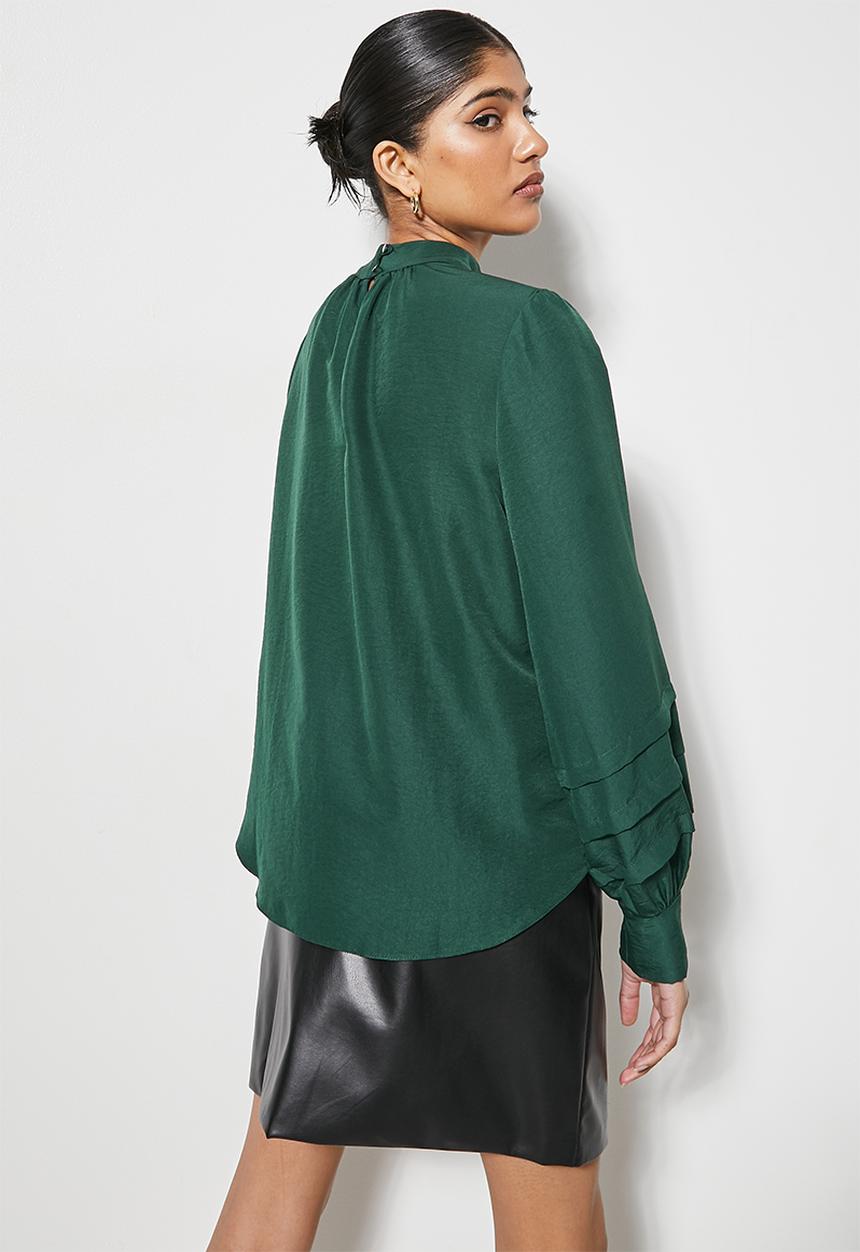 VELVET - Poplin victoriana blouse- bottle green