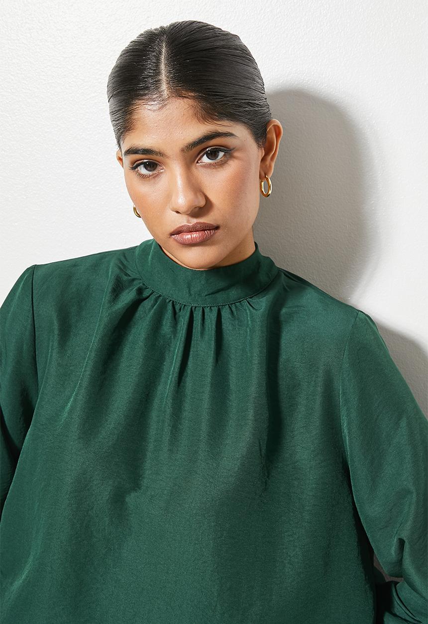 VELVET - Poplin victoriana blouse- bottle green