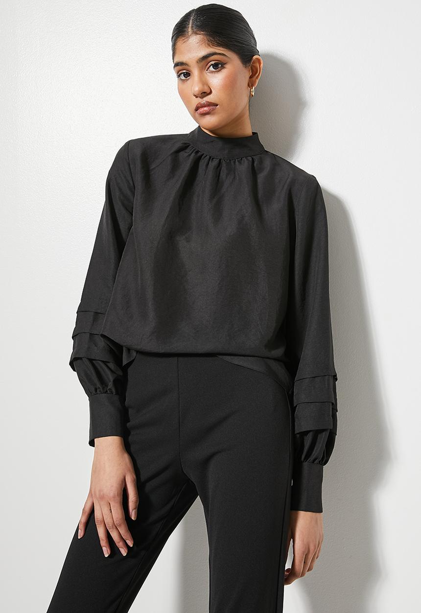 VELVET - Poplin victoriana blouse  -  black