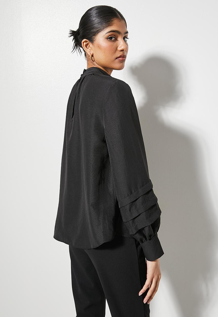 VELVET - Poplin victoriana blouse  -  black
