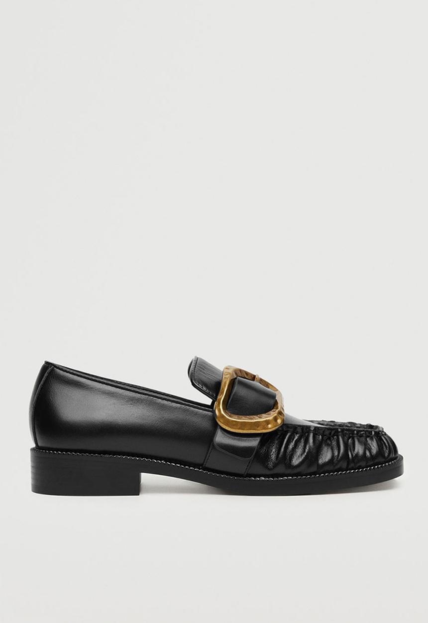 MANGO - School leather buckle moccasin - black