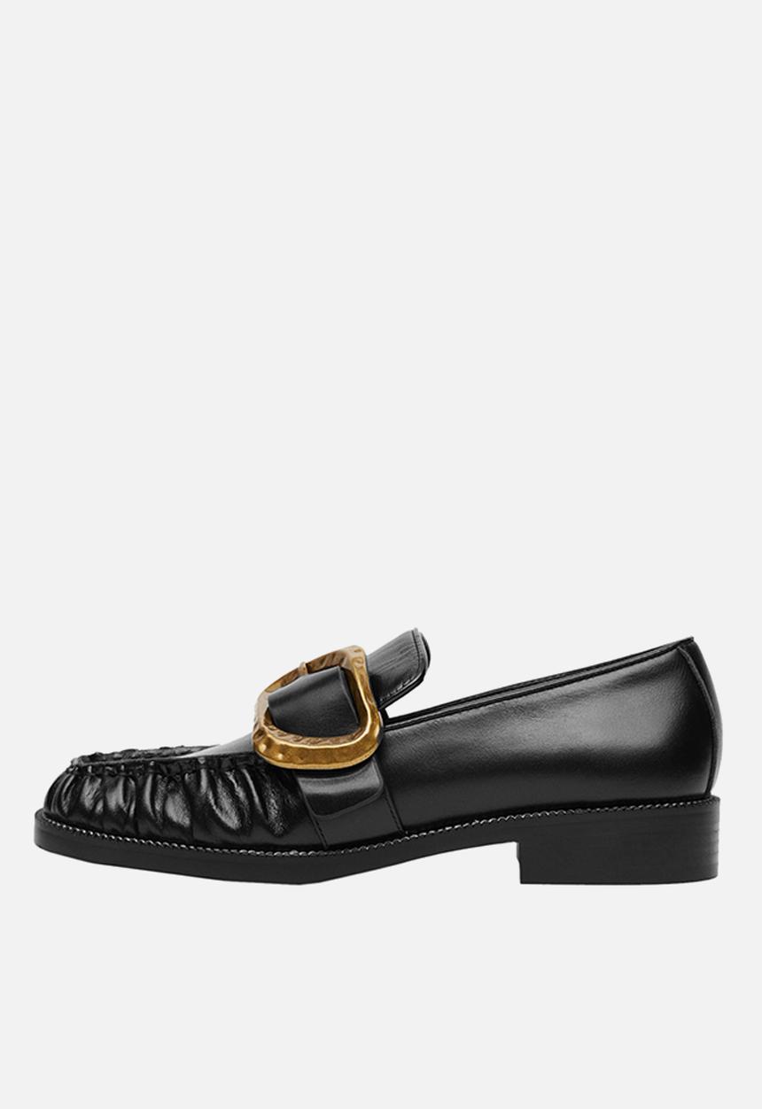 MANGO - School leather buckle moccasin - black