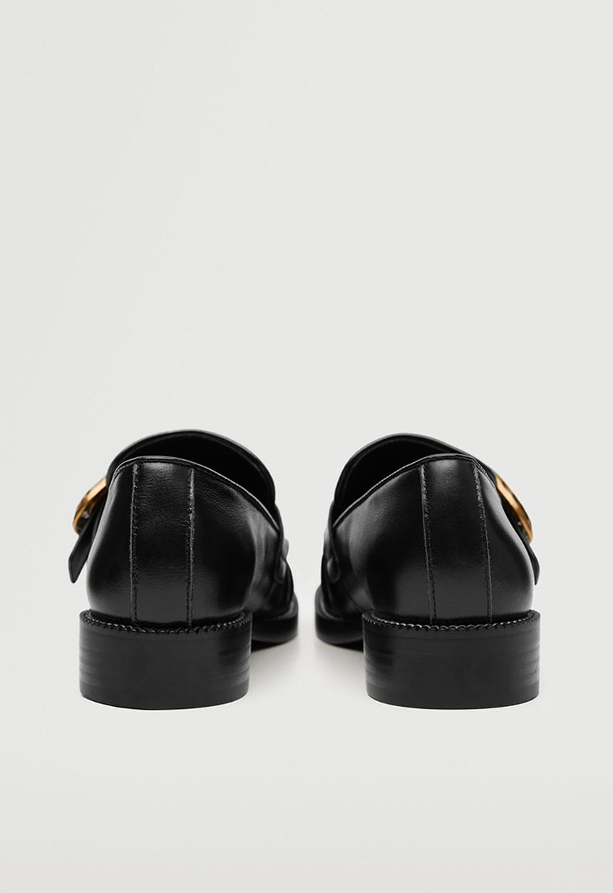 MANGO - School leather buckle moccasin - black