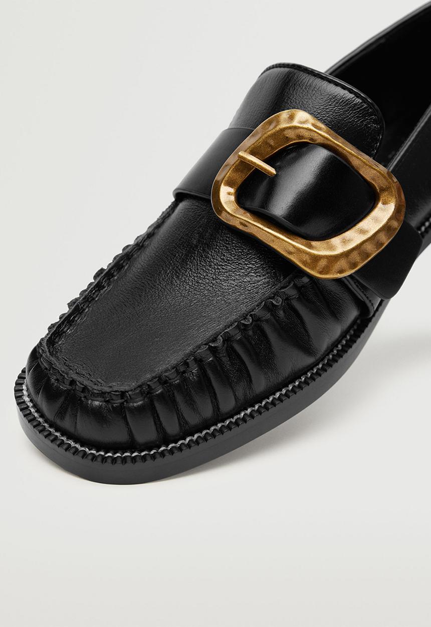 MANGO - School leather buckle moccasin - black