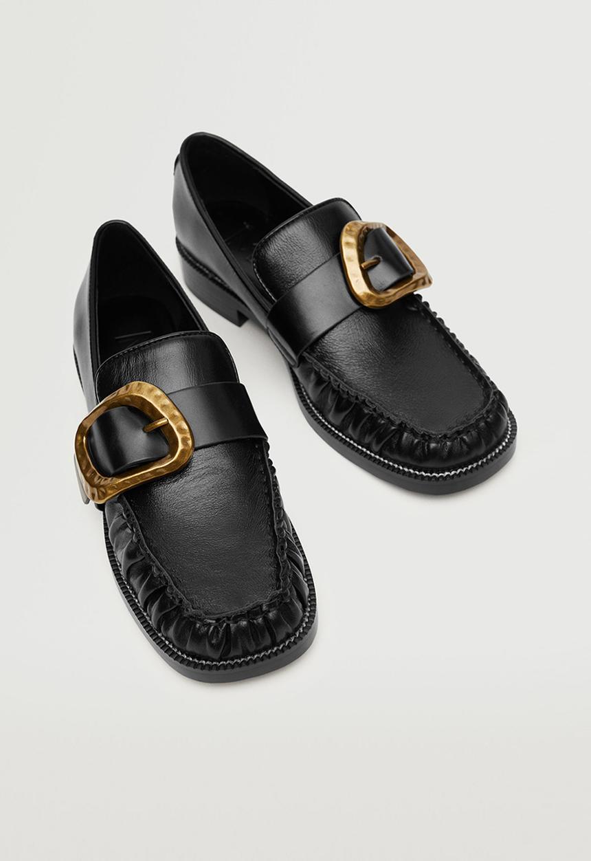MANGO - School leather buckle moccasin - black
