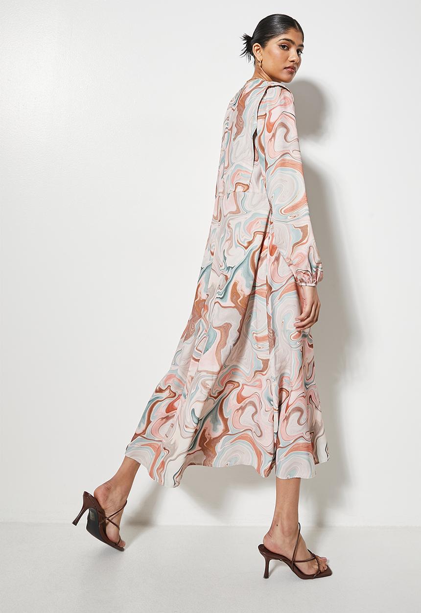 VELVET - Tucked shoulder maxi trapeze dress - neutral marble