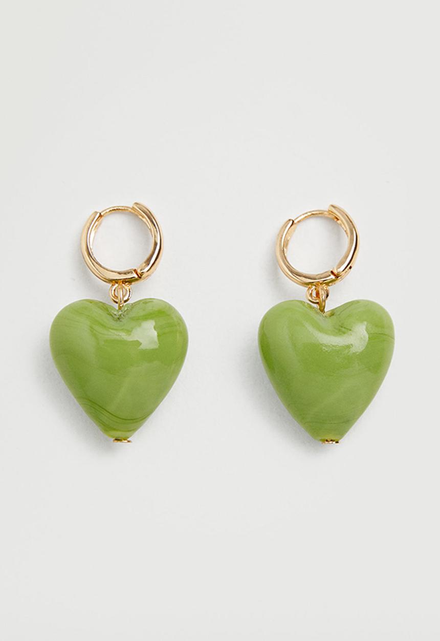 MANGO - Heart-shape earrings - gold & green 