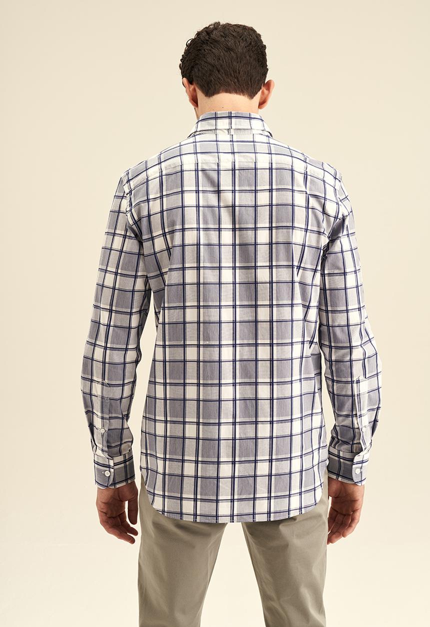 POLO - Men check long sleeve shirt - white & navy 