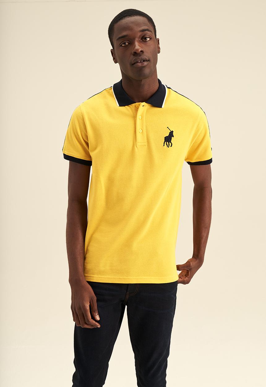 POLO - Mens taped big pony short sleeve golfer - sulphur