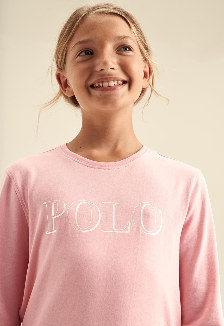 POLO - Girls long sleeve printed tee - pink