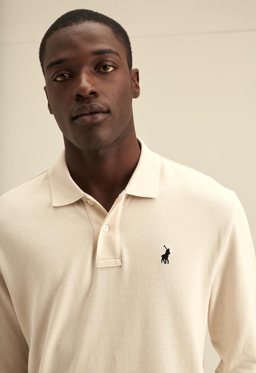 POLO - Mens plain pique long sleeve golfer - ecru
