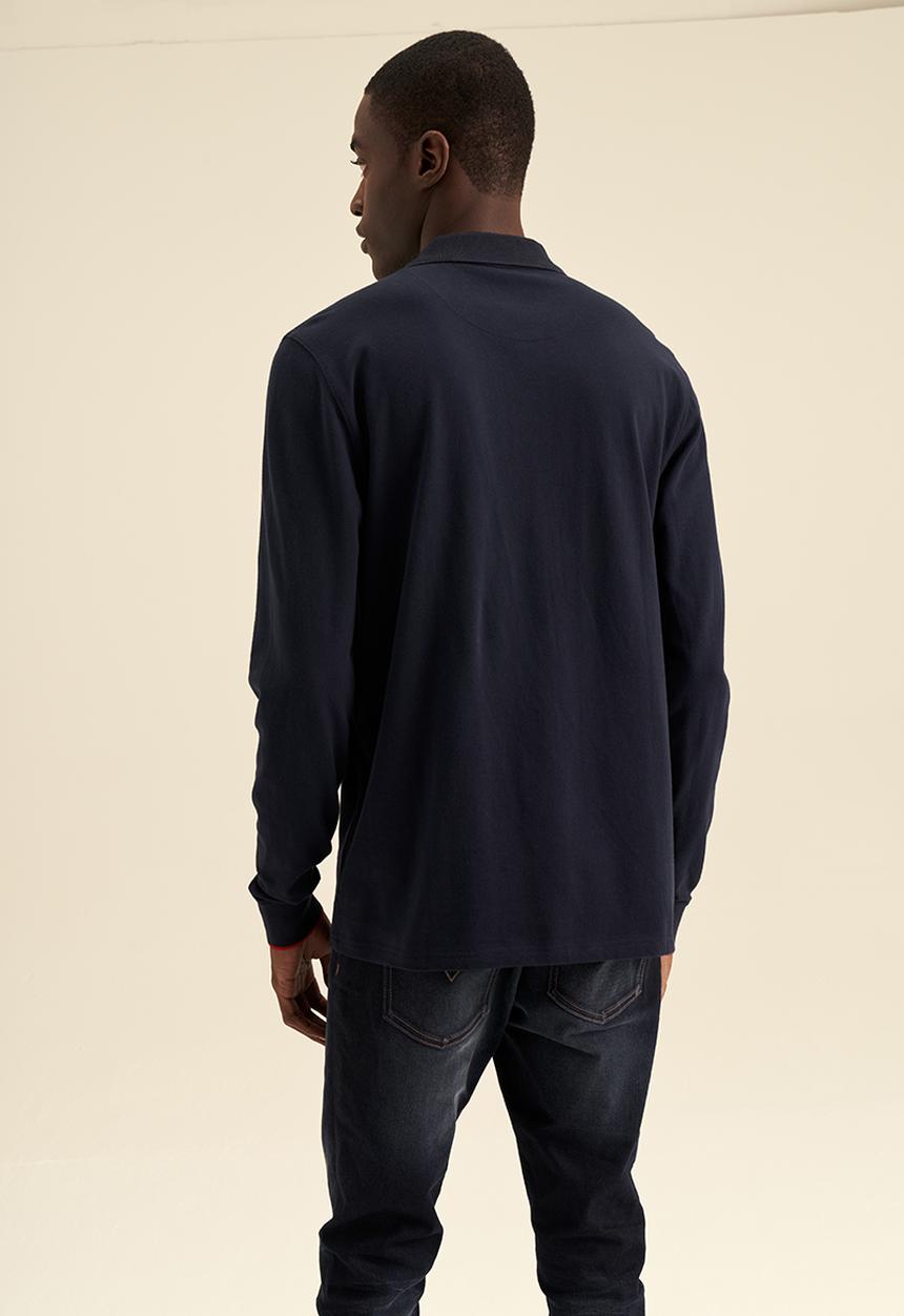 POLO - Mens stripe pique long sleeve golfer - navy