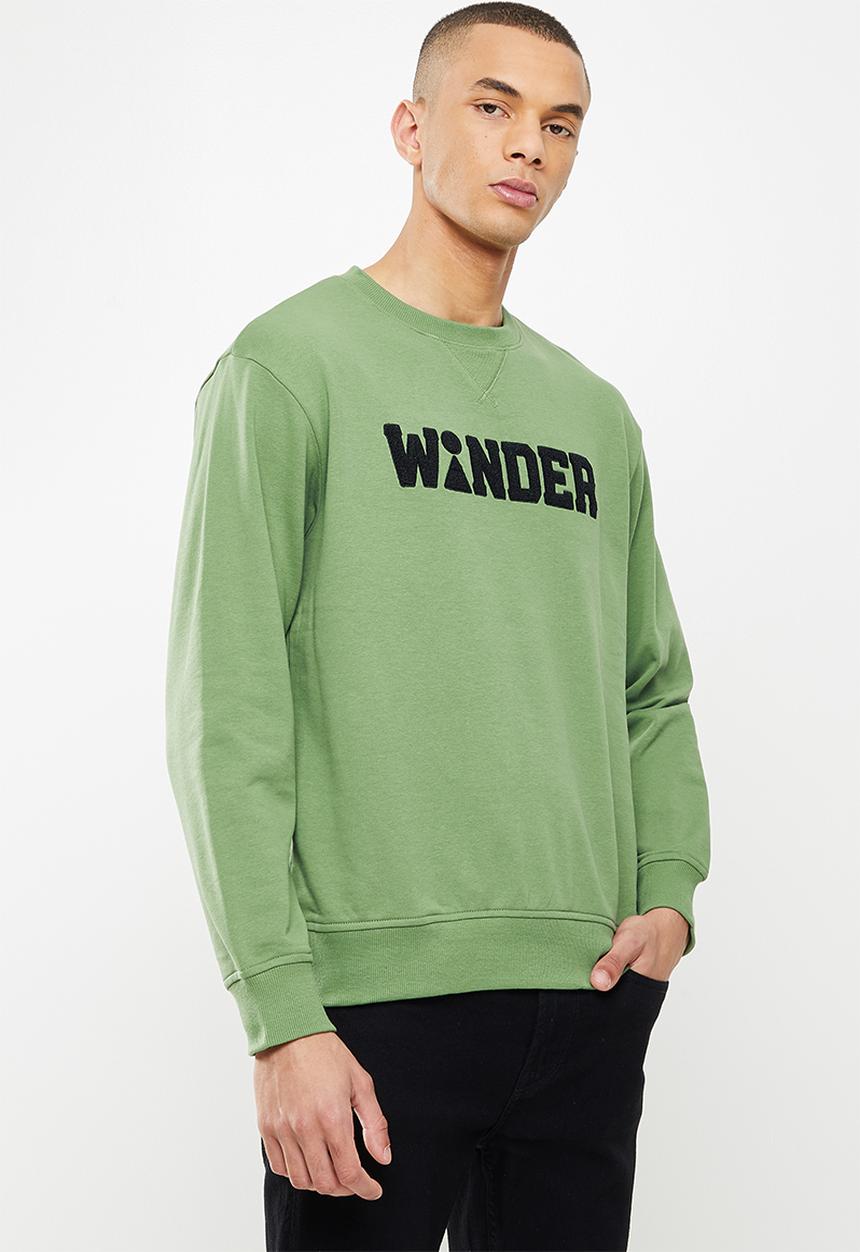 Giordano - Relaxed fit french terry printed sweater - dill