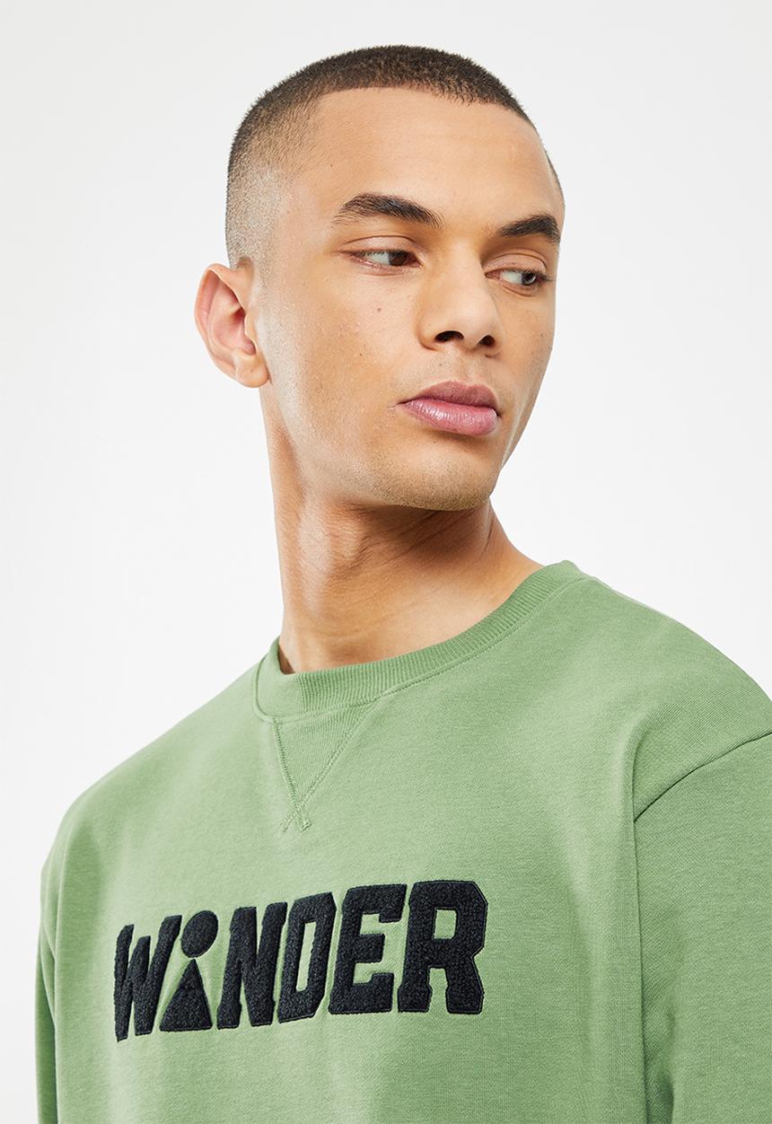 Giordano - Relaxed fit french terry printed sweater - dill