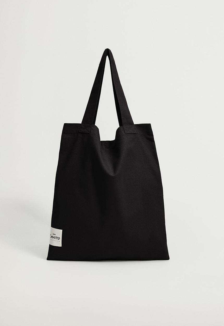 MANGO - Cotton shopper bag - black