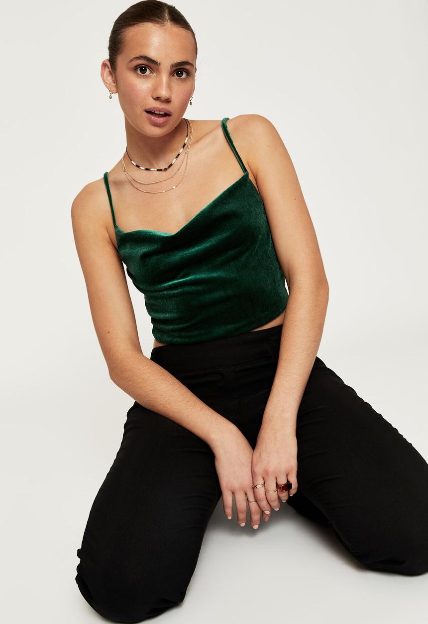 Supré  - Izy velvet cowl neck top - emerald green