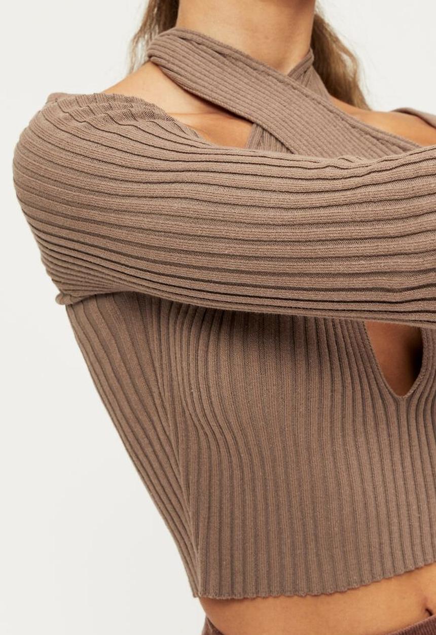 Supré  - Joline halter cut out knit top - mink brown