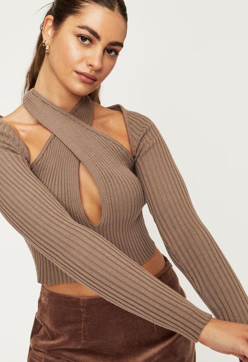 Supré  - Joline halter cut out knit top - mink brown