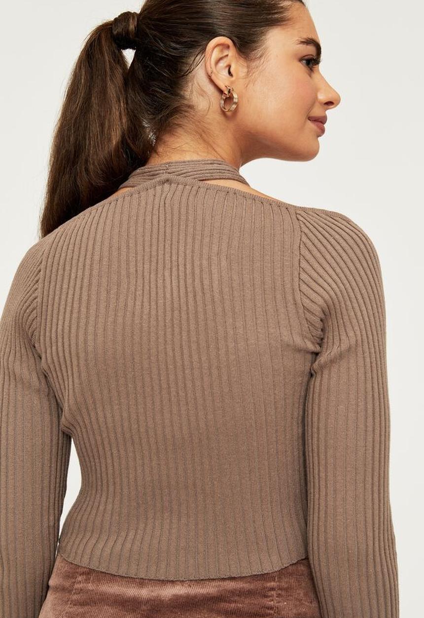 Supré  - Joline halter cut out knit top - mink brown