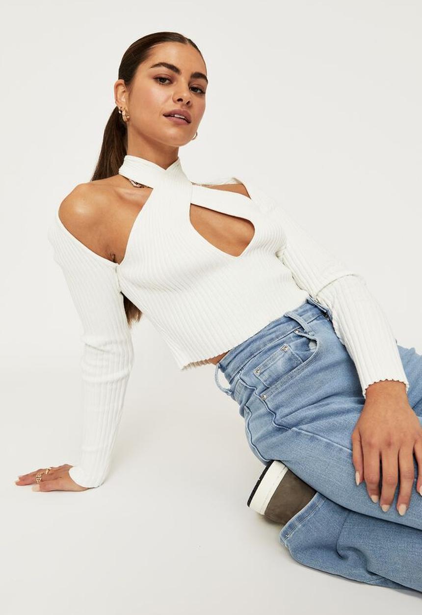 Supré  - Joline halter cut out knit top - white