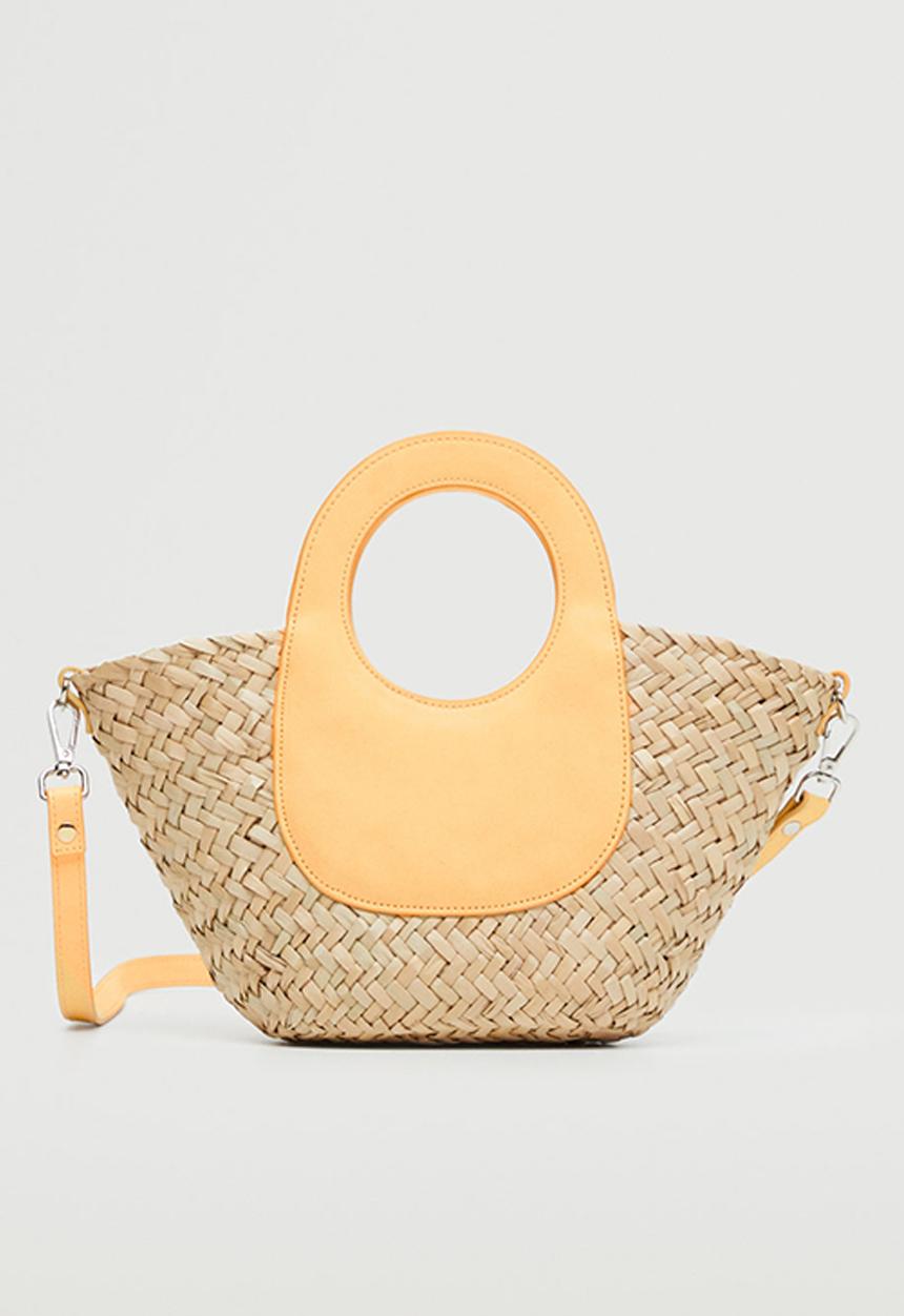 MANGO - Double strap mini basket bag - pastel yellow