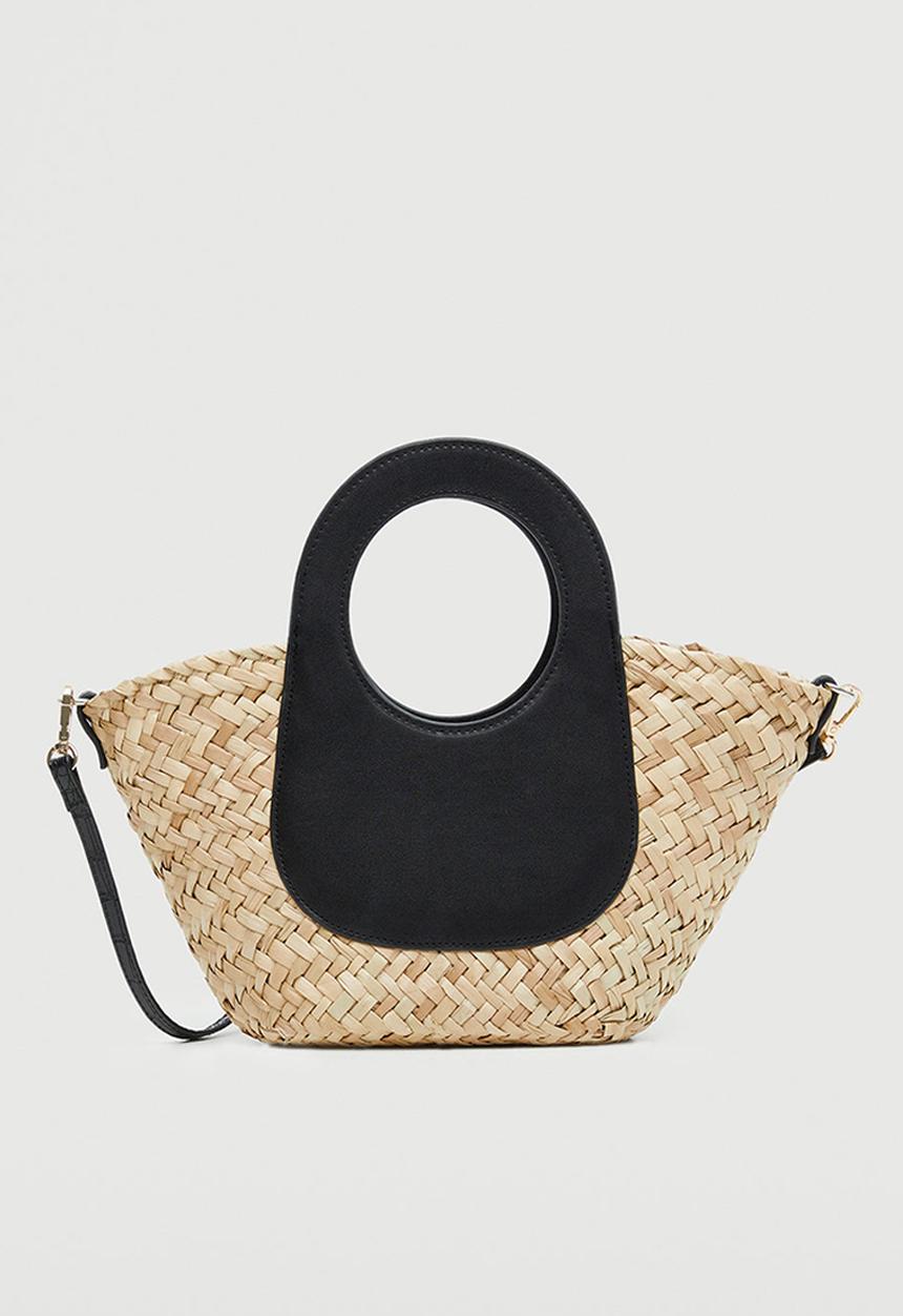 MANGO - Double strap mini basket bag - black