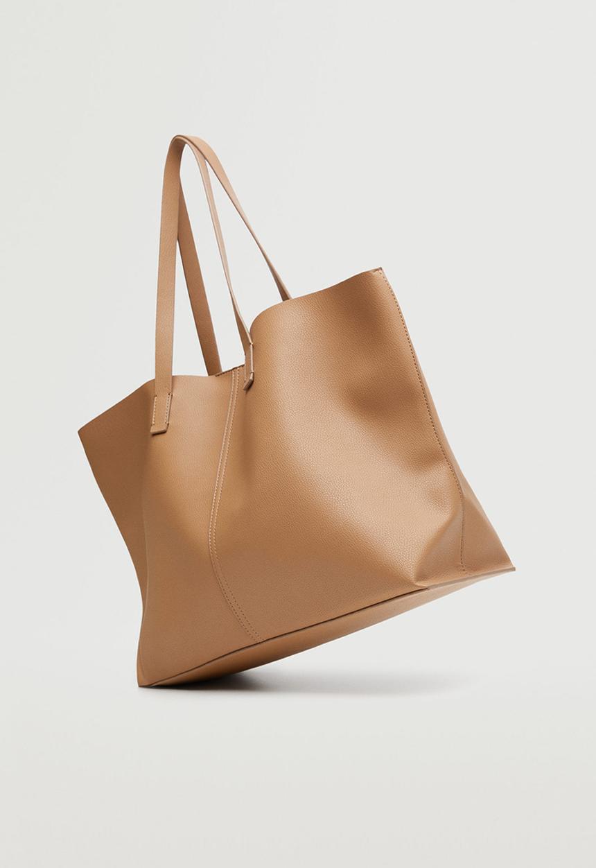 MANGO - Leather-effect shopper bag - medium brown