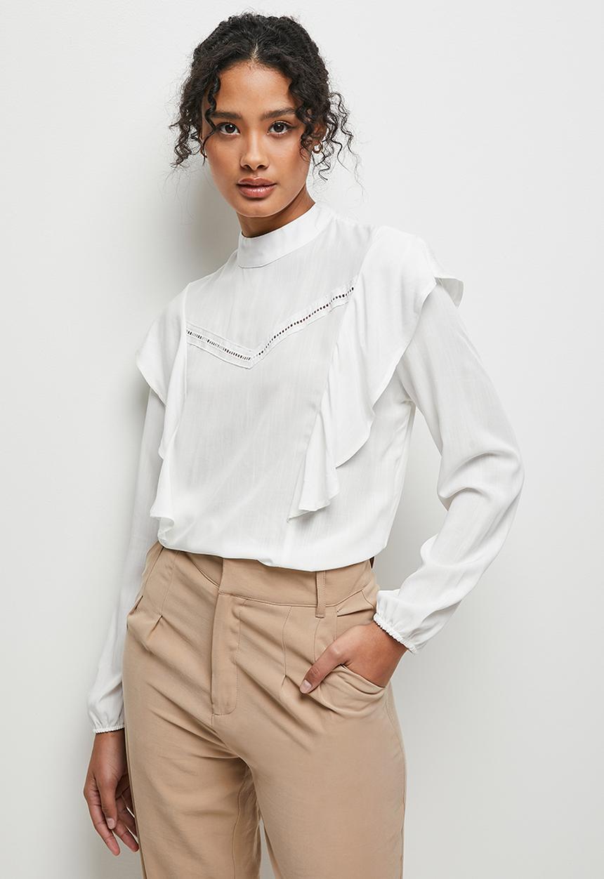 MILLA - Trim detail turtle neck blouse - ivory