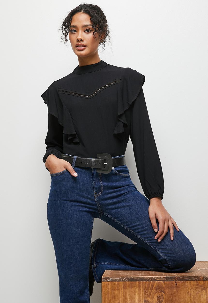 MILLA - Trim detail turtle neck blouse - black