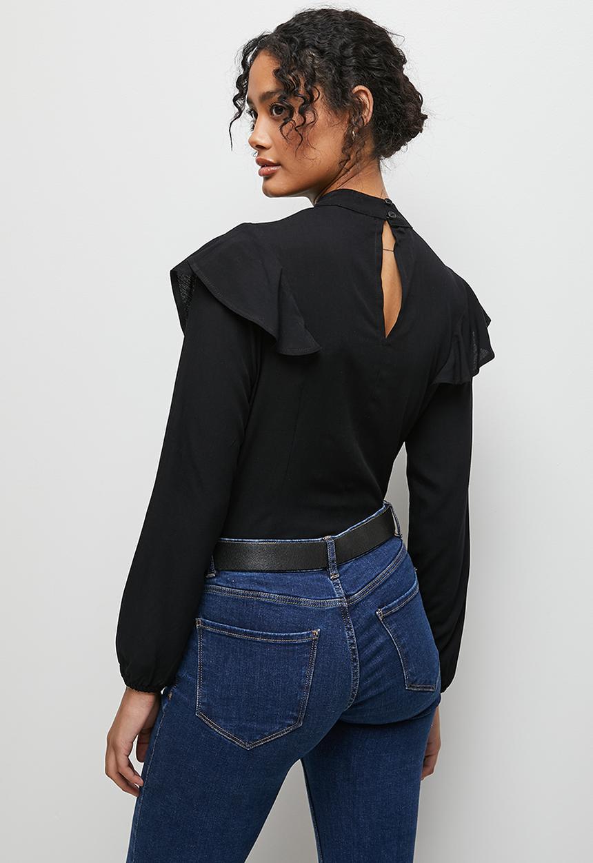 MILLA - Trim detail turtle neck blouse - black
