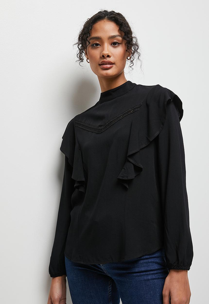 MILLA - Trim detail turtle neck blouse - black