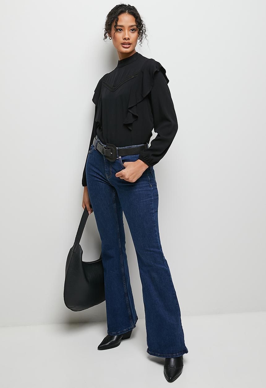 MILLA - Trim detail turtle neck blouse - black