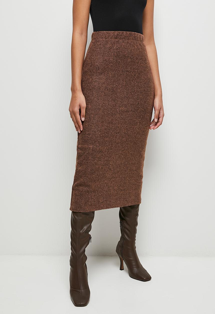 MILLA - Brushed knit midaxi skirt - choc