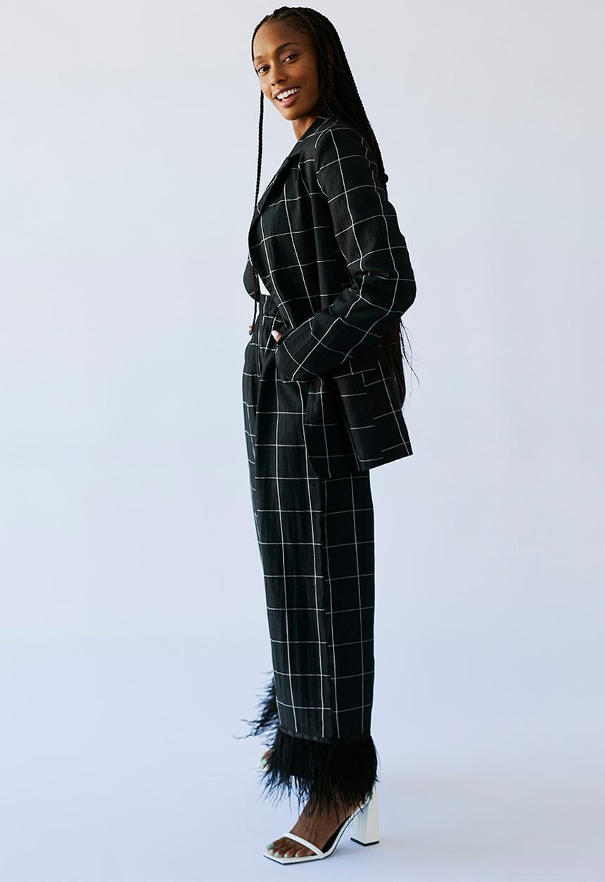 Me&B - Check linen blend blazer - dark grey