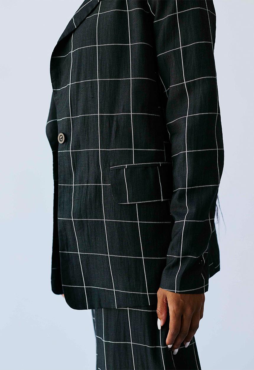 Me&B - Check linen blend blazer - dark grey