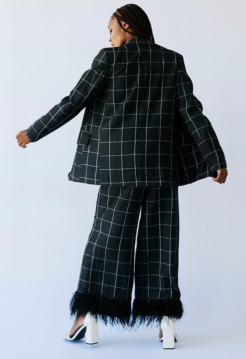 Me&B - Check linen blend blazer - dark grey