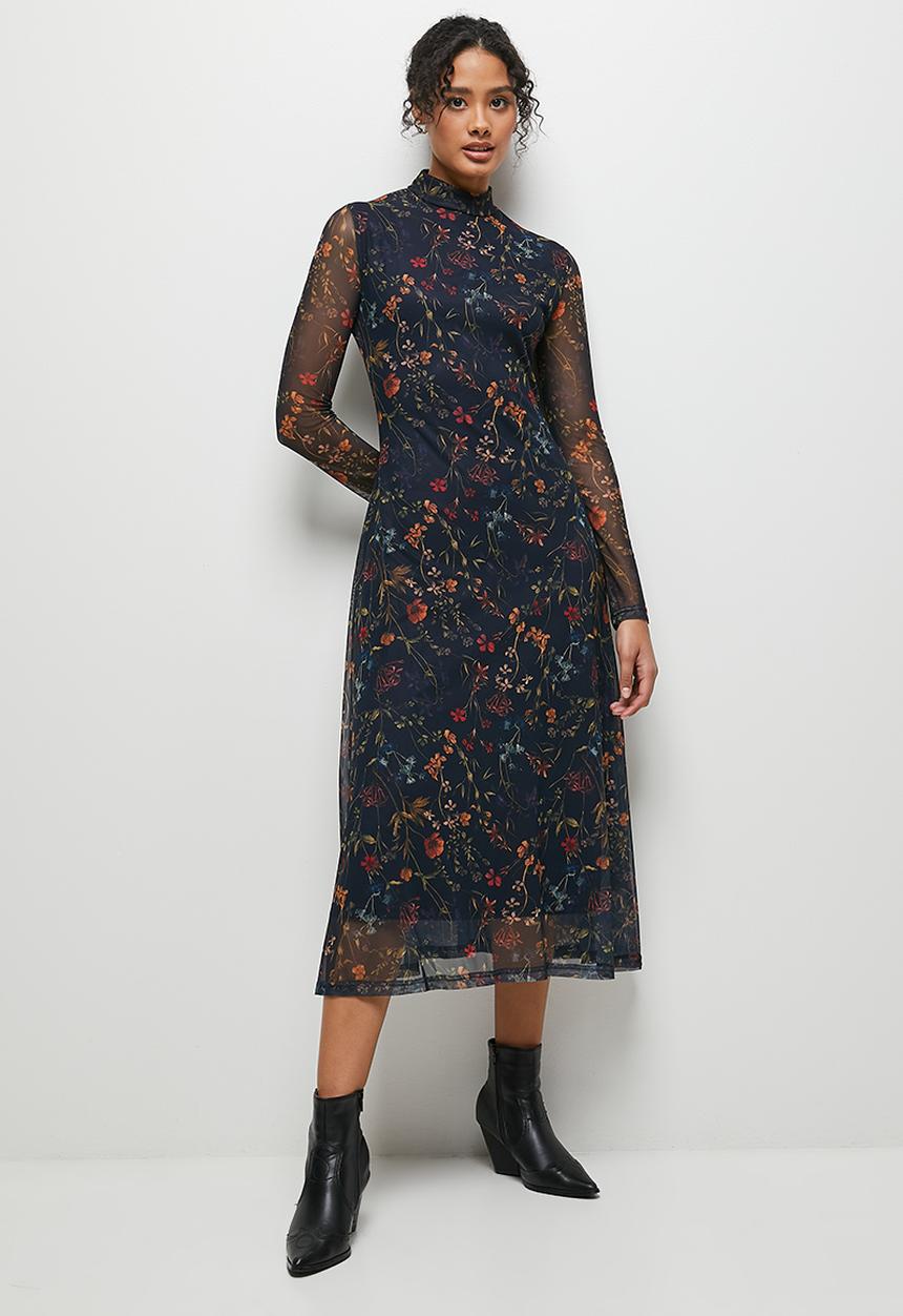 MILLA - Long sleeve mesh dress - soft botanical