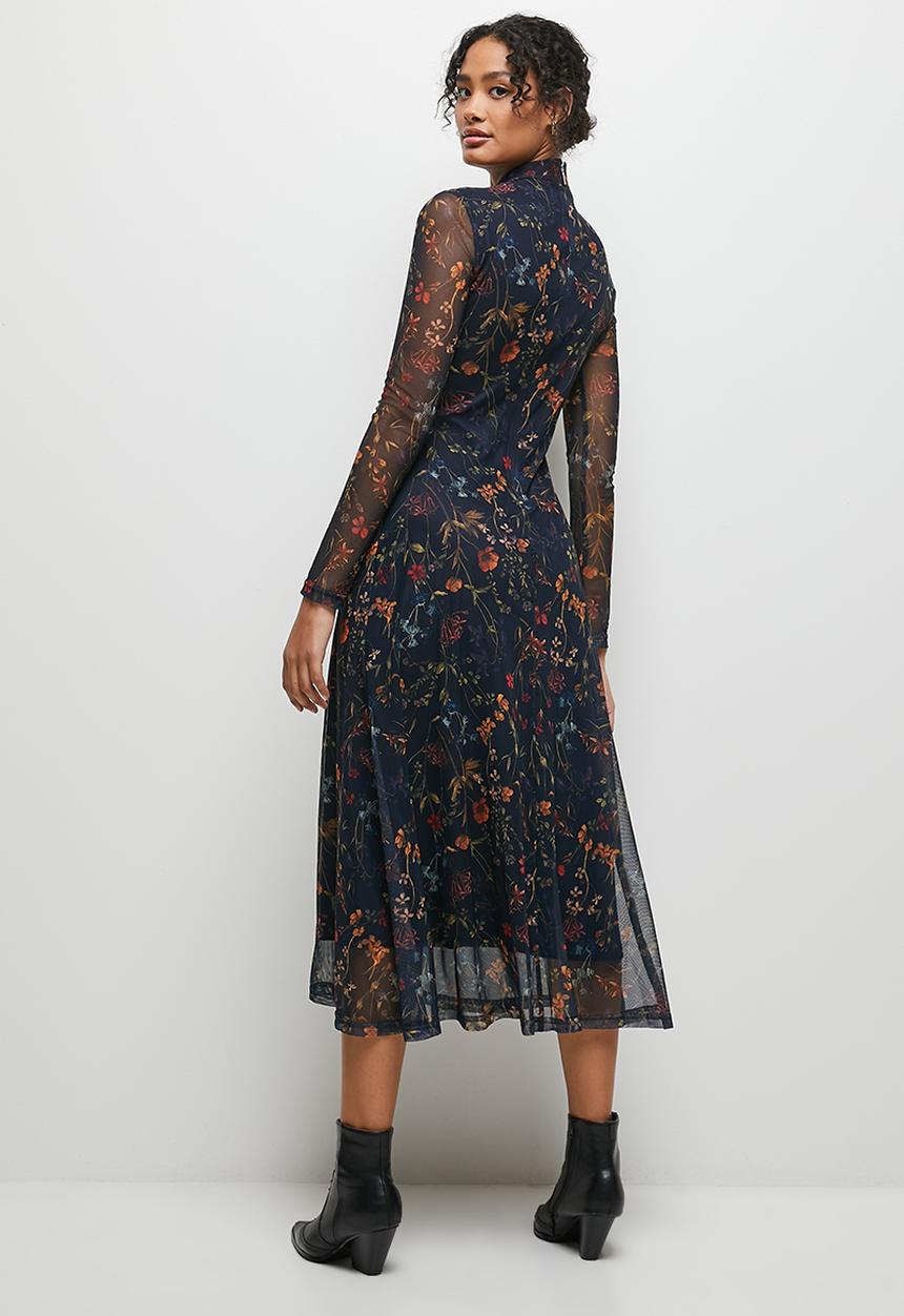 MILLA - Long sleeve mesh dress - soft botanical
