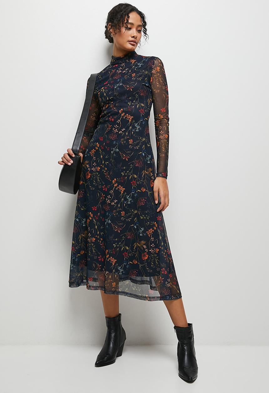 MILLA - Long sleeve mesh dress - soft botanical