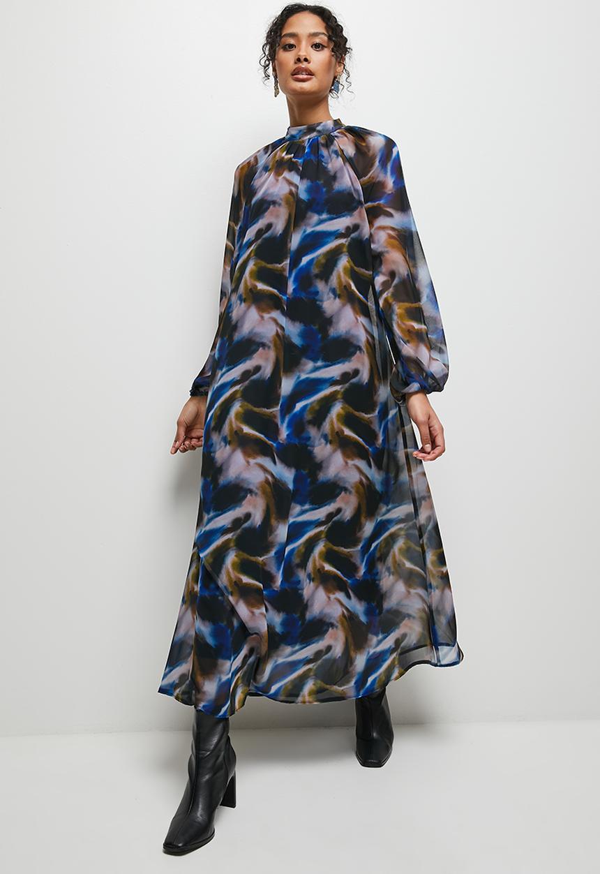 MILLA - Printed volume maxi dress - moody abstract