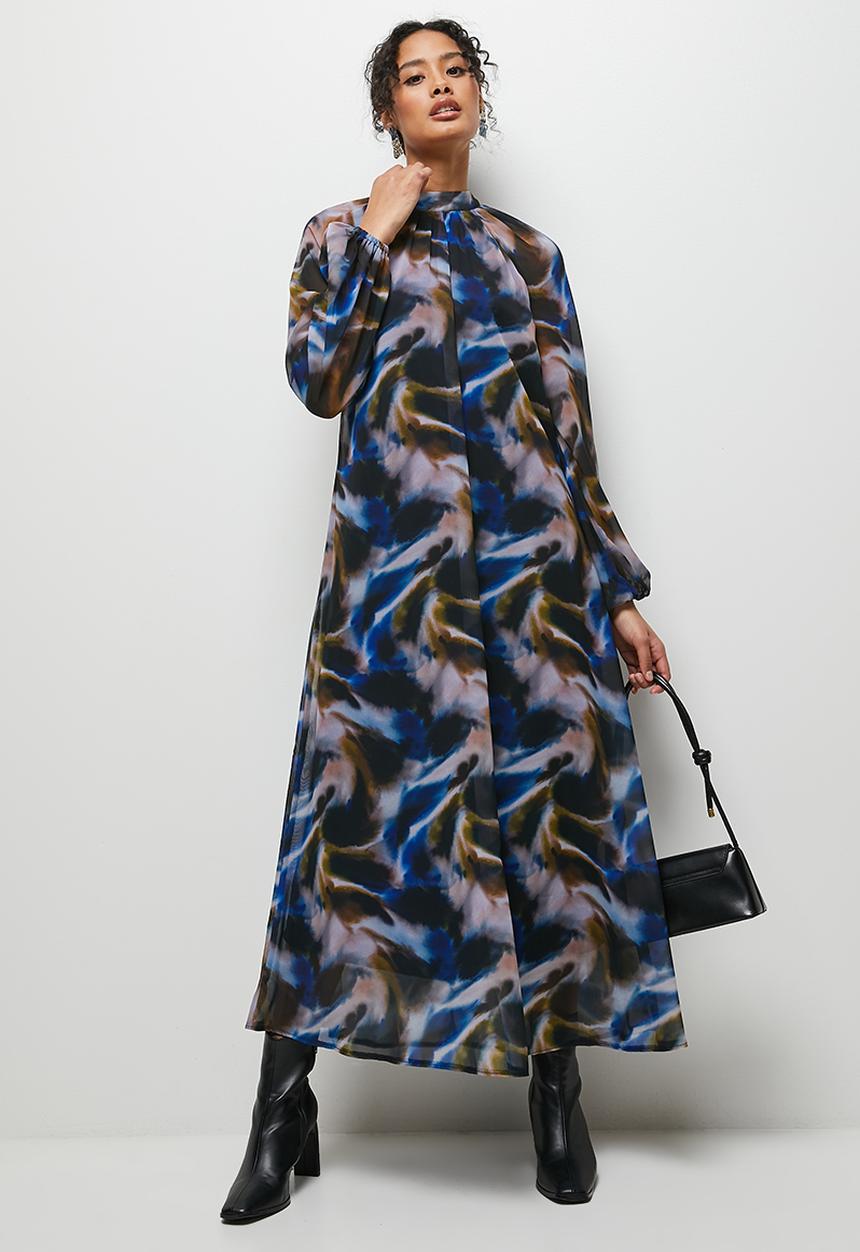MILLA - Printed volume maxi dress - moody abstract