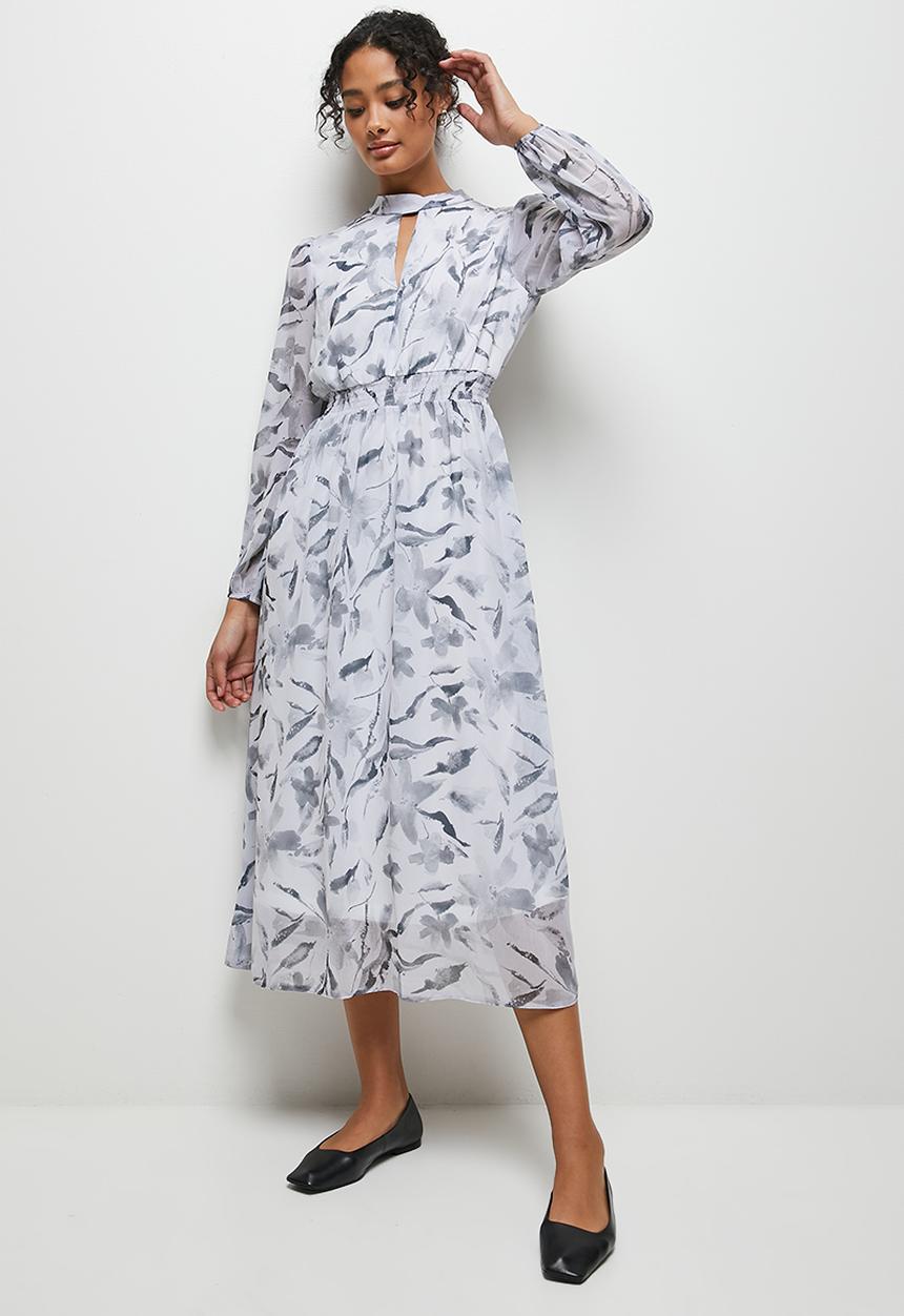 MILLA - Keyhole fit and flare midi dress - smoke pastel print
