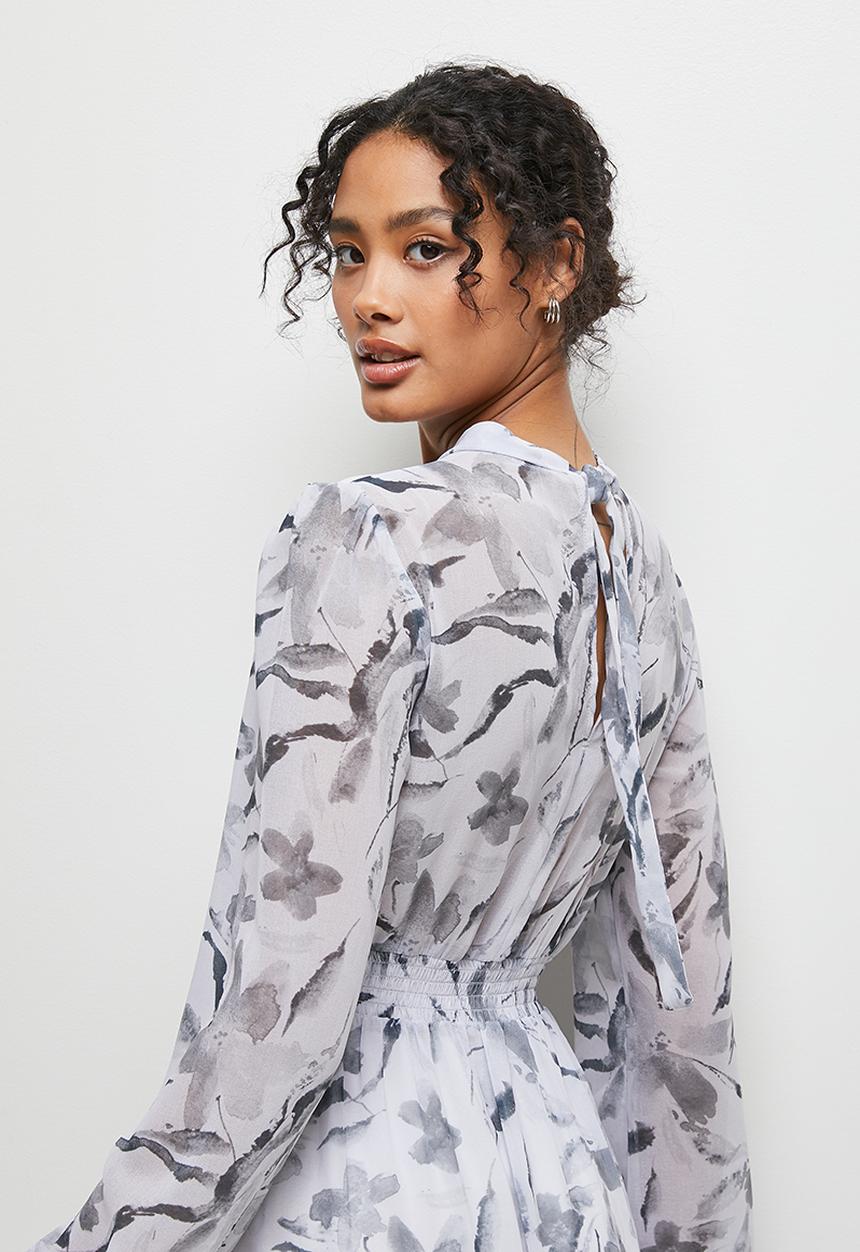 MILLA - Keyhole fit and flare midi dress - smoke pastel print