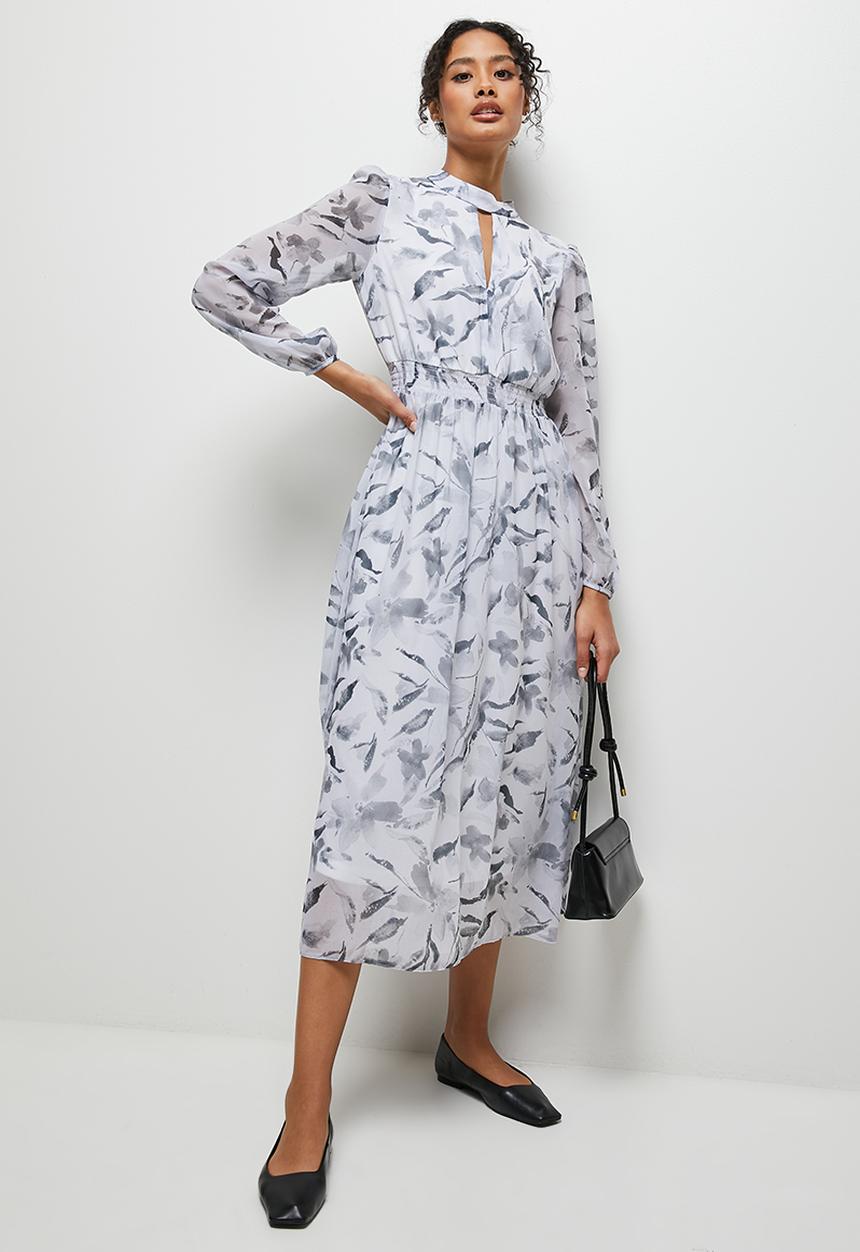 MILLA - Keyhole fit and flare midi dress - smoke pastel print