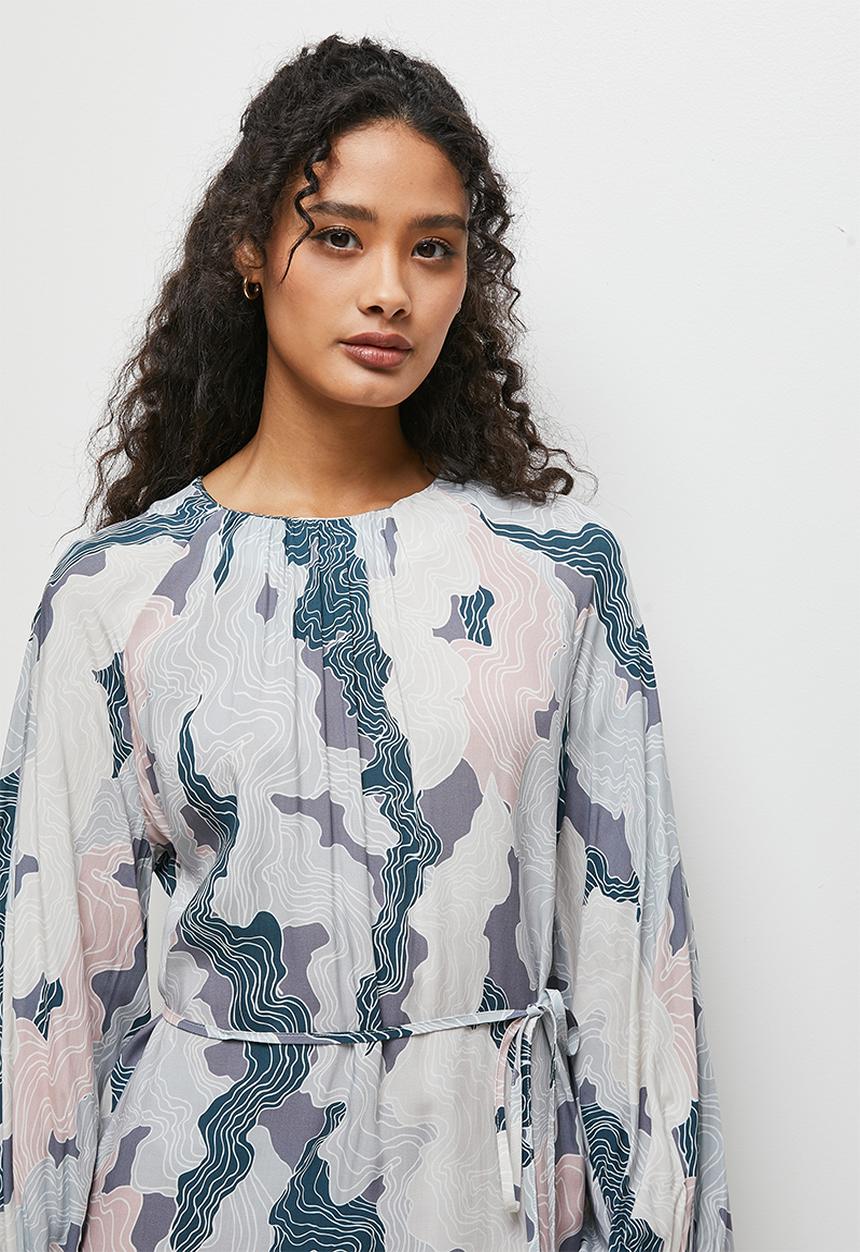 edit - Bubble sleeve belted midaxi - soft marble