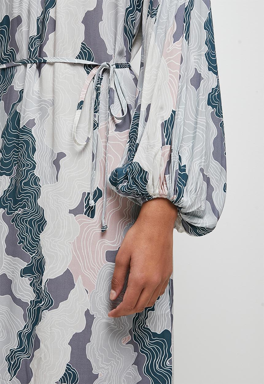 edit - Bubble sleeve belted midaxi - soft marble
